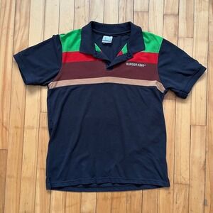 Burger King Polo Shirt Unisex Small Retro Employee Uniform Black Striped Logo
